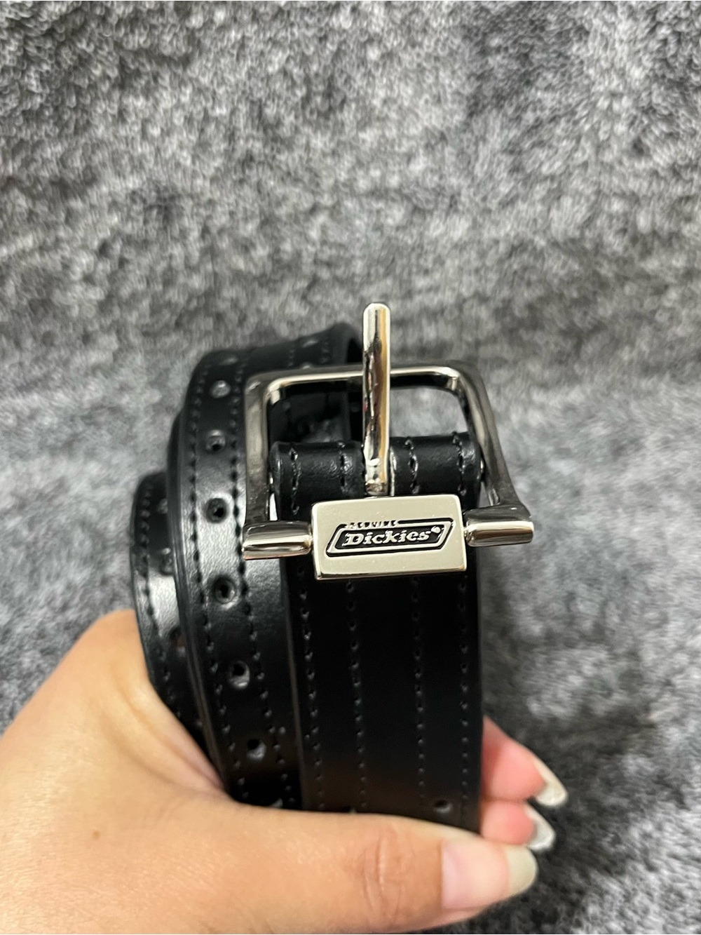Dickies Black Leather Belt with Silver Buckle for boys size L 30-32 ( 33.75”)